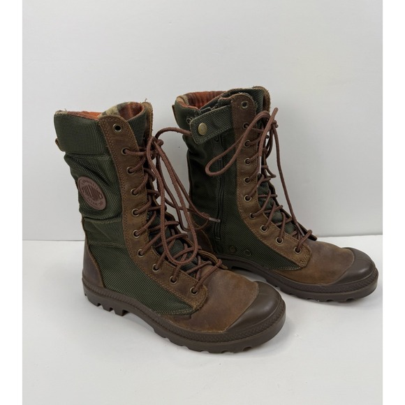 Palladium Shoes - Palladium Pampa Tactical Women's High Top Lace Up Boots Green Brown Size 8.5